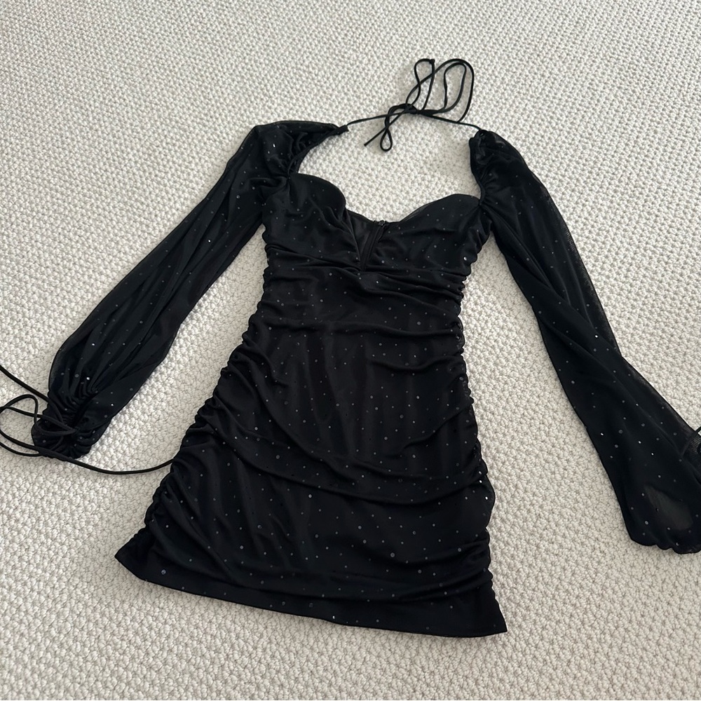 Lucy in The Sky Black Plunge Neck Sparkly Dress